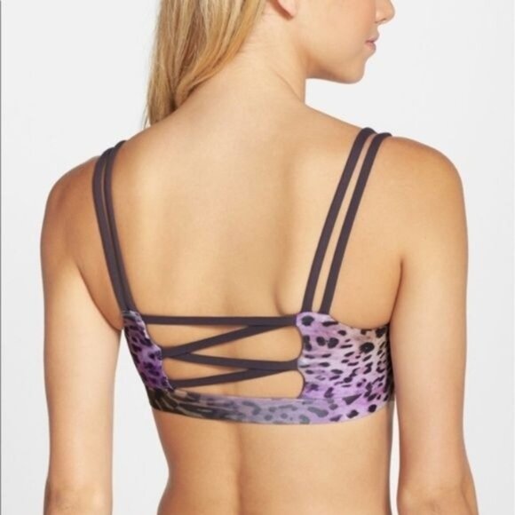 REVOLVE Blue Life Leopard Sports Bra Caged Mesh Athleisure - Picture 3 of 8